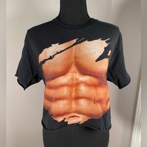Unisex Medium black crop top male chest abs shirtless tshirt